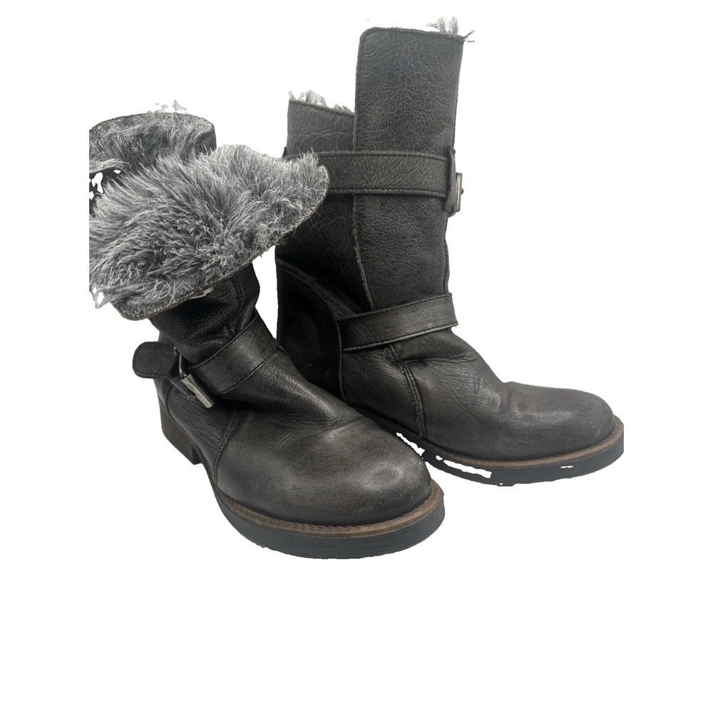 Steve Madden Charcoal Grey Leather Fur Lined Double Straps Sz 7